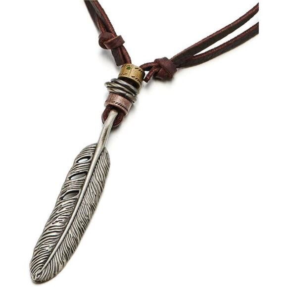 Retro Style Feather Pendant Unisex Necklace for Mens Womens with Adjustable - Picture 3 of 7